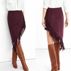 Maroon Asymmetrical faux Suede Skirt